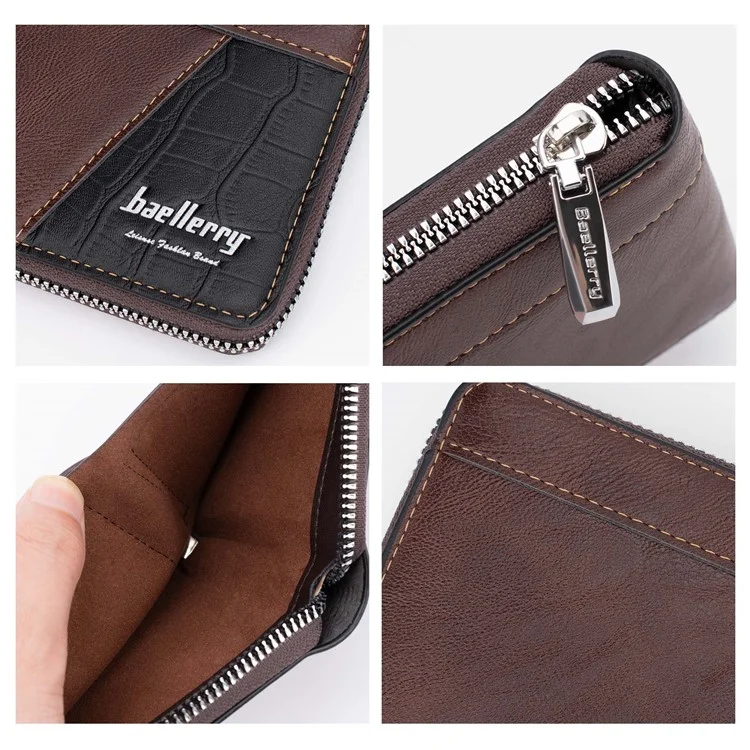 BAELLERRY D5103 Splicing Design Card Holder Coin Purse Men's RFID Blocking Wallet PU Leather Billfold - Coffee