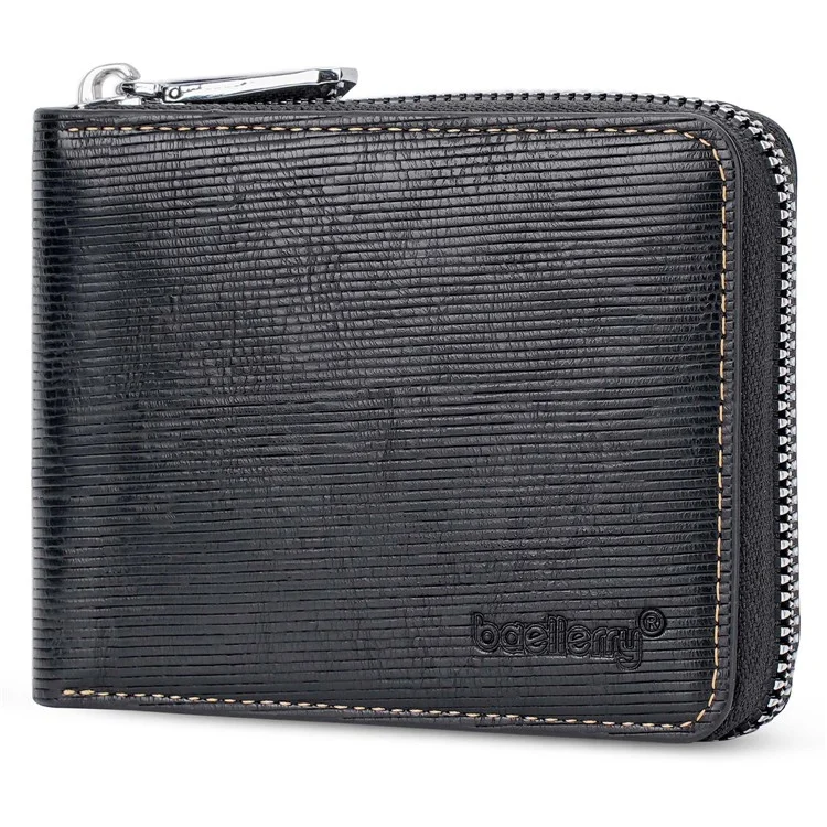 BAELLERRY D5107 Portafoglio retrò in pelle RFID con blocco per uomo Portamonete con cerniera in pelle PU - Nero