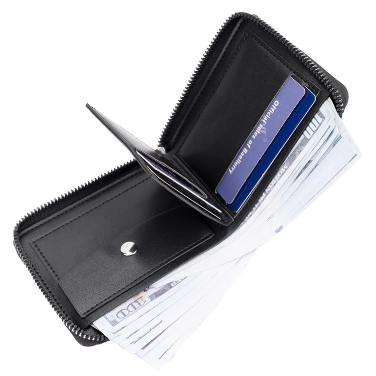 BAELLERRY D5107 Portafoglio retrò in pelle RFID con blocco per uomo Portamonete con cerniera in pelle PU - Nero
