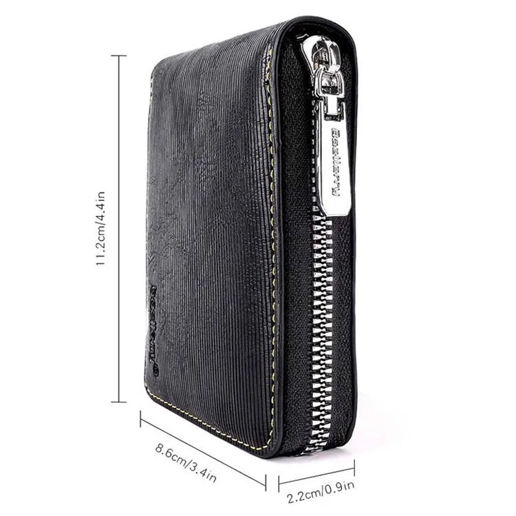 BAELLERRY D5107 Portafoglio retrò in pelle RFID con blocco per uomo Portamonete con cerniera in pelle PU - Nero