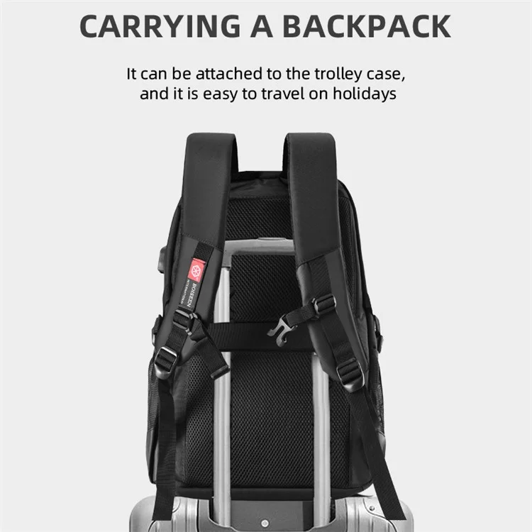 BAELLERRY 3878 USB Port Dual Shoulders Bag Waterproof Nylon Laptop Backpack Travel Daypack