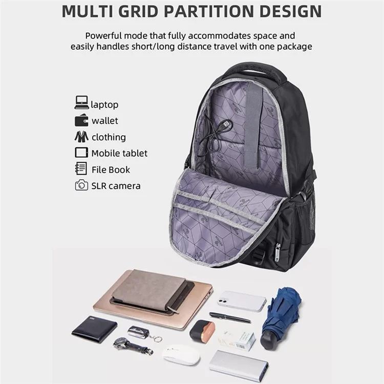 BAELLERRY 3878 USB Port Dual Shoulders Bag Waterproof Nylon Laptop Backpack Travel Daypack