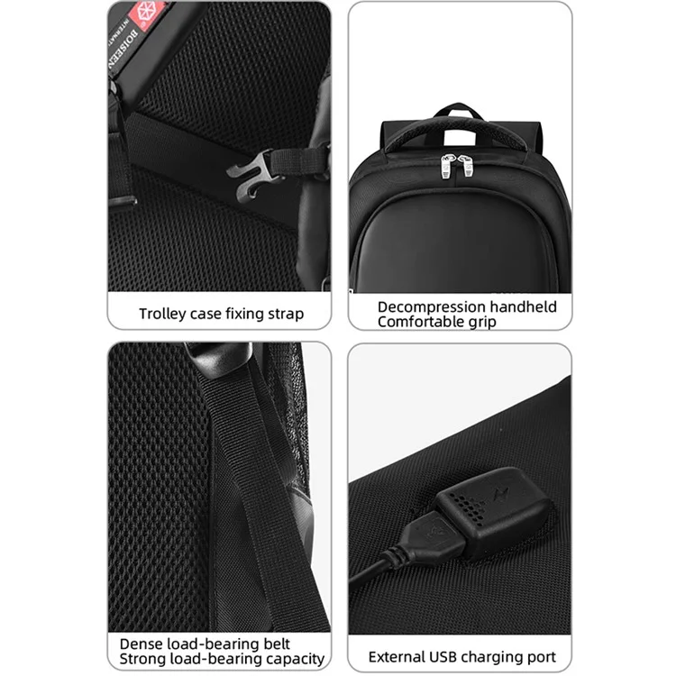 BAELLERRY 3878 USB Port Dual Shoulders Bag Waterproof Nylon Laptop Backpack Travel Daypack