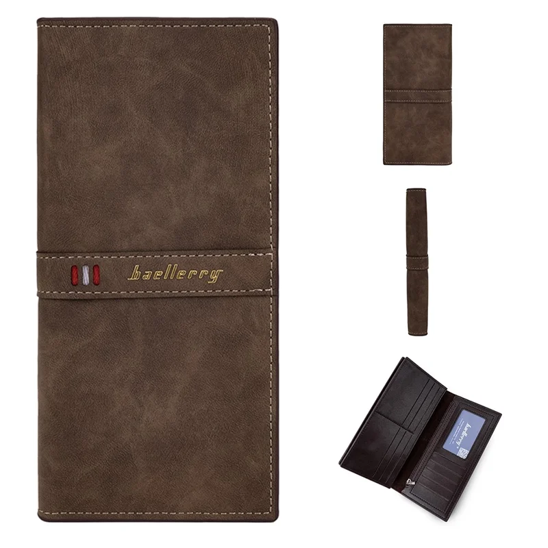BAELLERRY C3023 PU Leather Long Wallet Men's Phone Storage Bag Card Holder Zipper Billfold Purse - Marrone