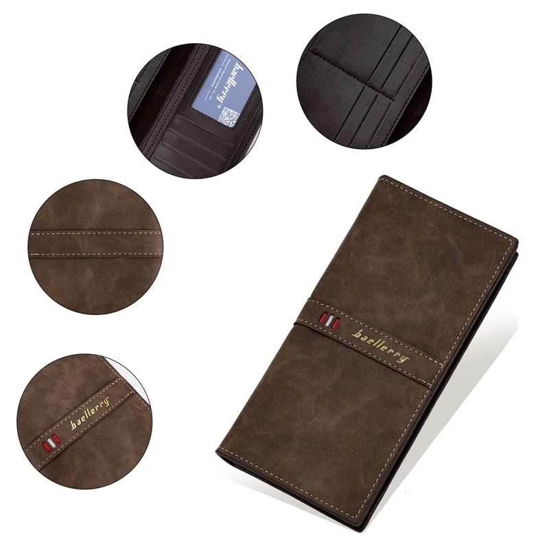 BAELLERRY C3023 PU Leather Long Wallet Men's Phone Storage Bag Card Holder Zipper Billfold Purse - Marrone
