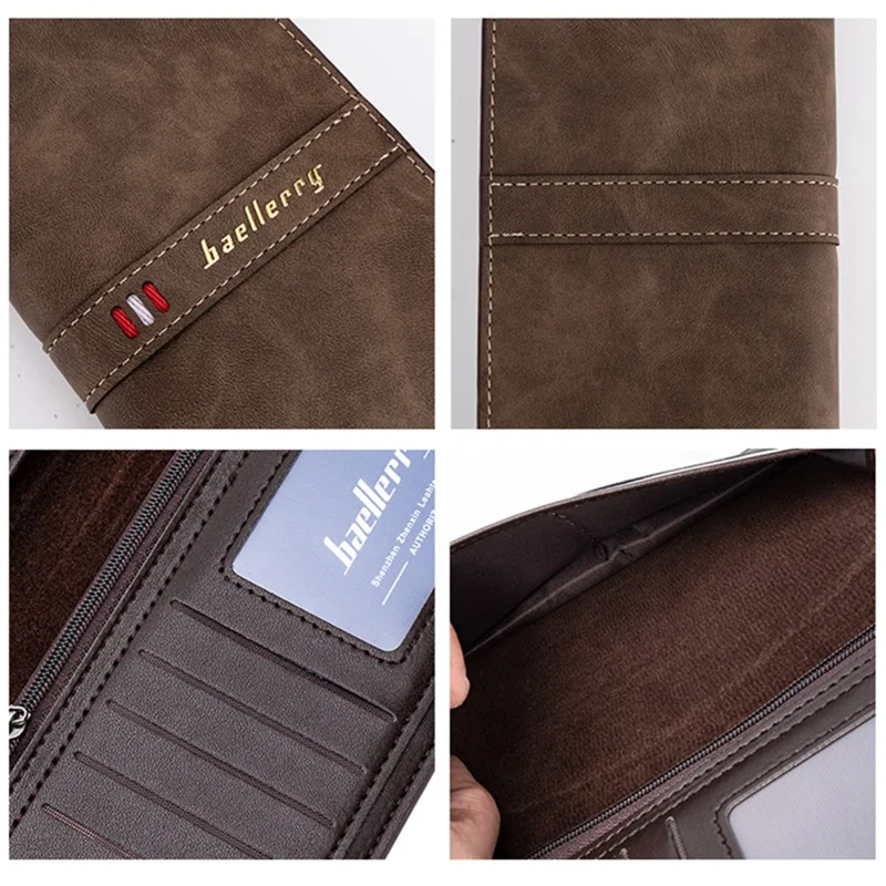 BAELLERRY C3023 PU Leather Long Wallet Men's Phone Storage Bag Card Holder Zipper Billfold Purse - Marrone