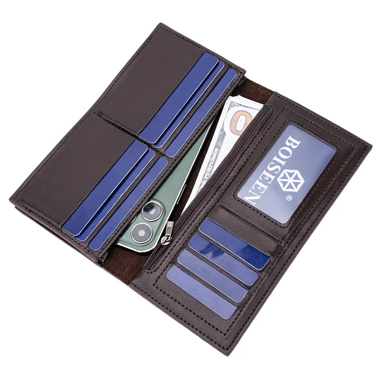 BAELLERRY C3024 Ultra-fine Long Wallet for Men, Sac de Rangement pour Téléphone en Cuir PU, Porte-Cartes Billfold Purse - Café