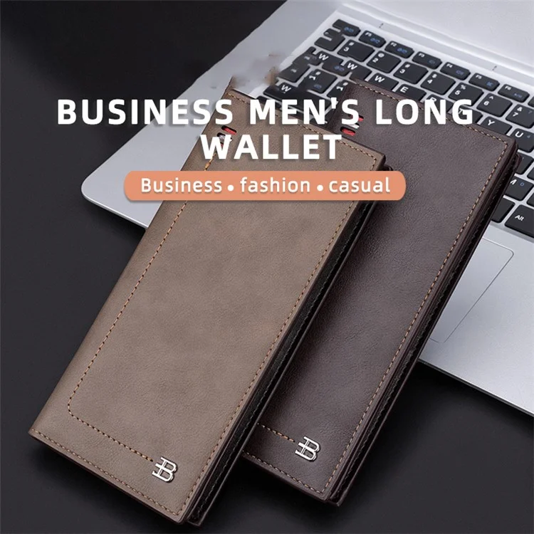 BAELLERRY C3024 Ultra-fine Long Wallet for Men, Sac de Rangement pour Téléphone en Cuir PU, Porte-Cartes Billfold Purse - Café
