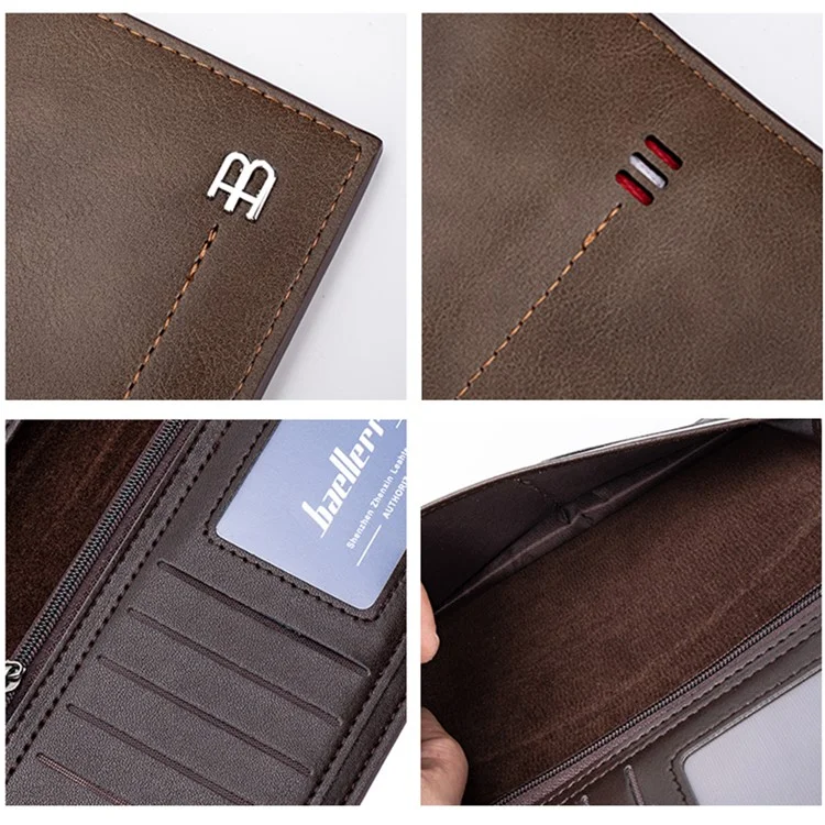 BAELLERRY C3024 Ultra-fine Long Wallet for Men, Sac de Rangement pour Téléphone en Cuir PU, Porte-Cartes Billfold Purse - Café