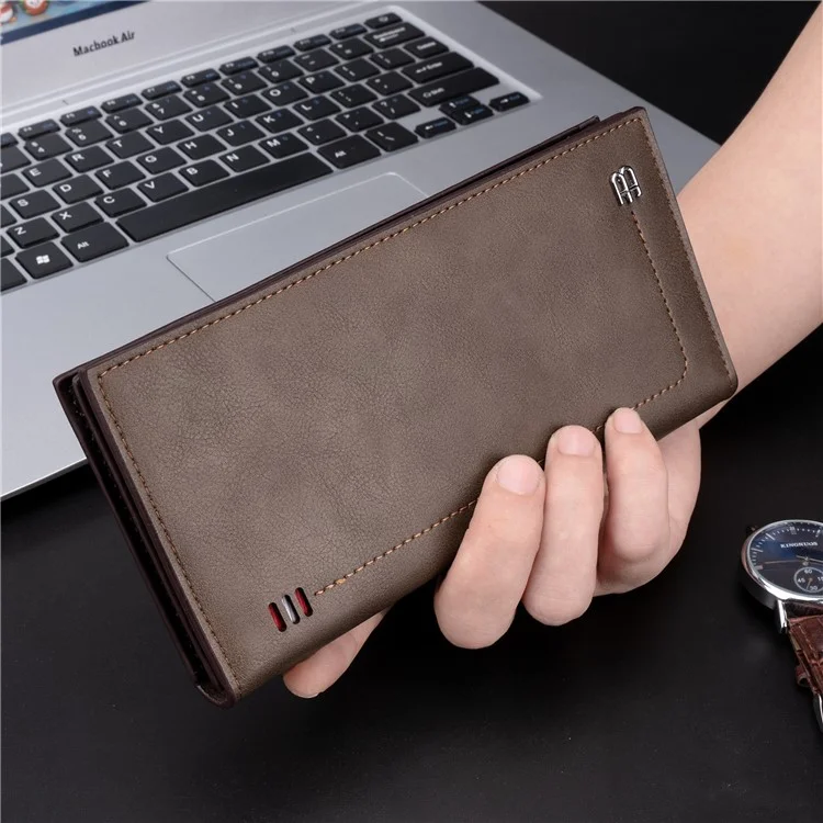 BAELLERRY C3024 Ultra-fine Long Wallet for Men, Sac de Rangement pour Téléphone en Cuir PU, Porte-Cartes Billfold Purse - Café