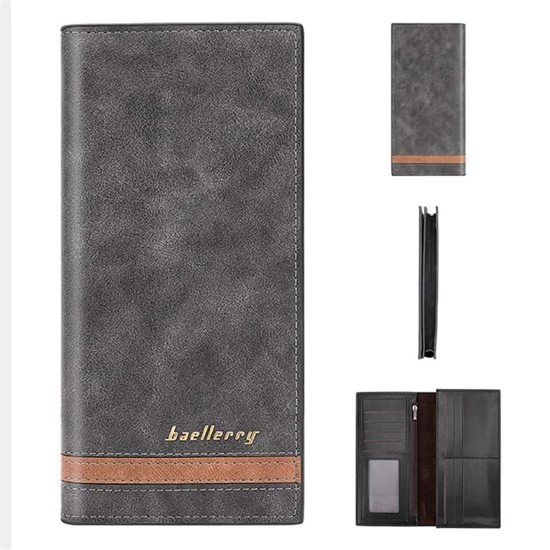 BAELLERRY C3025 Matte Long Wallet for Men, Card Holder Billfold PU Leather Phone Storage Pouch - Black