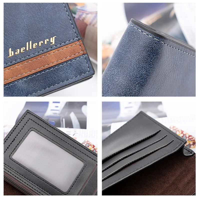 BAELLERRY C3025 Matte Long Wallet for Men, Card Holder Billfold PU Leather Phone Storage Pouch - Black