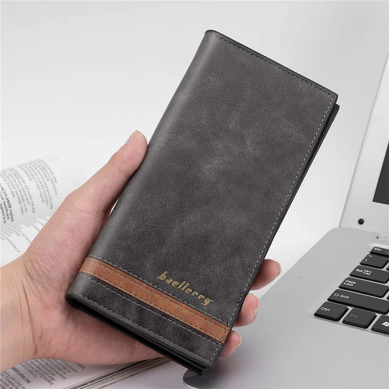 BAELLERRY C3025 Matte Long Wallet for Men, Card Holder Billfold PU Leather Phone Storage Pouch - Black