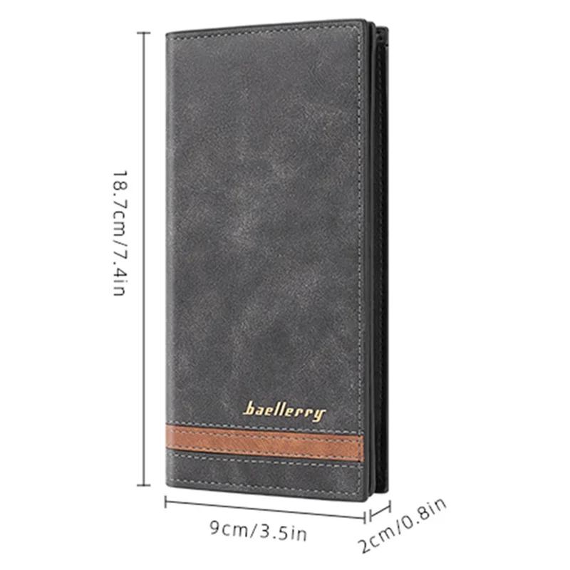 BAELLERRY C3025 Matte Long Wallet for Men, Card Holder Billfold PU Leather Phone Storage Pouch - Black