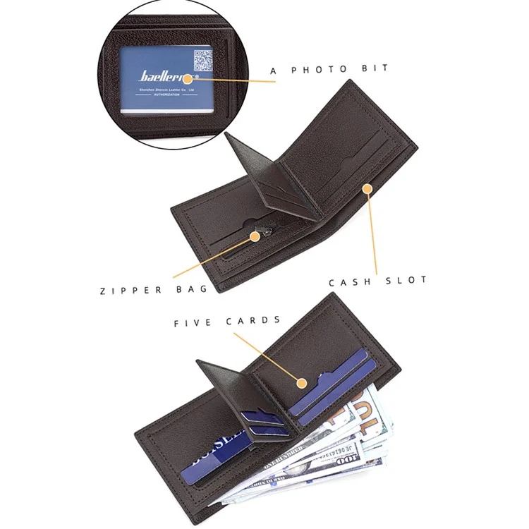 BAELLERRY D3034 Men's Retro RFID Blocking Wallet Card Holder Coin Purse Bag PU Leather Billfold - Black