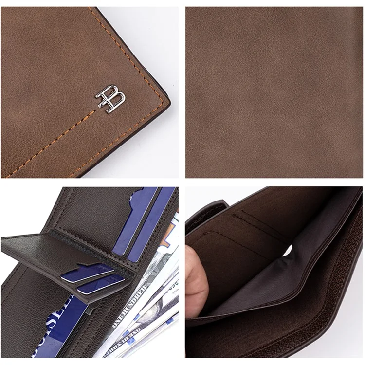 BAELLERRY D3034 Men's Retro RFID Blocking Wallet Card Holder Coin Purse Bag PU Leather Billfold - Black