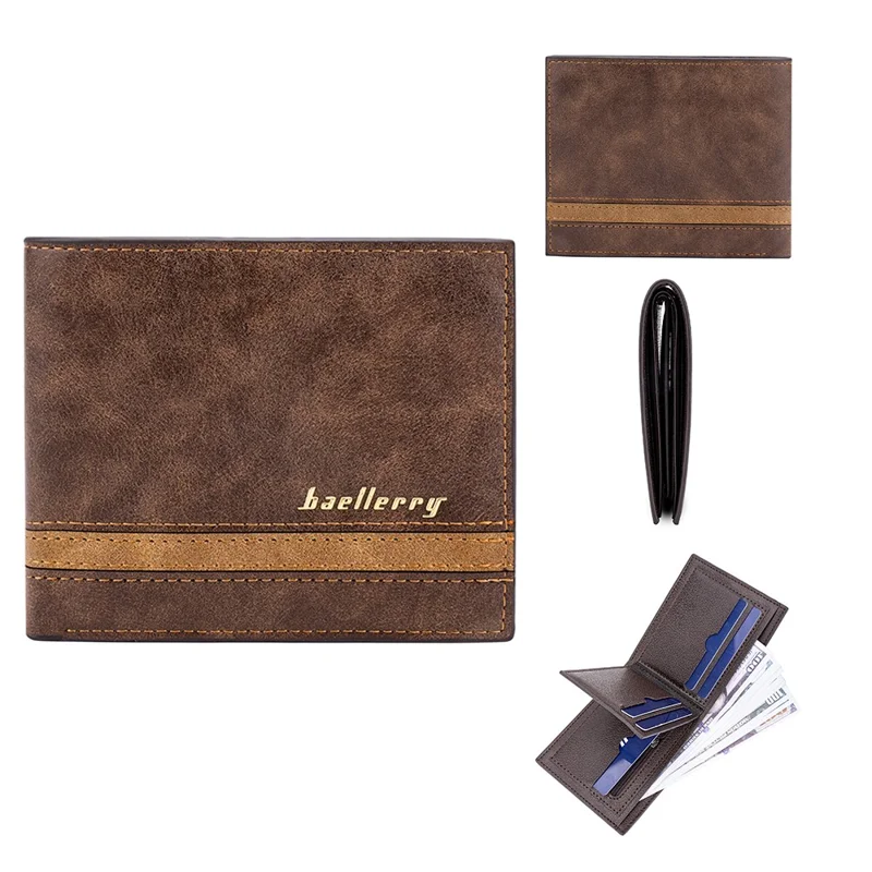 BAELLERRY D3035 Portefeuille voor heren met meerdere kaartslots, RFID-blokkering, PU-leer, portemonnee met muntvak - Bruin