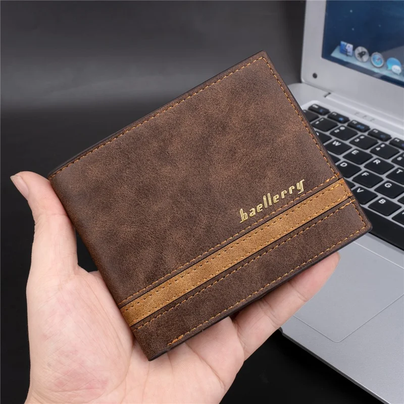 BAELLERRY D3035 Portefeuille voor heren met meerdere kaartslots, RFID-blokkering, PU-leer, portemonnee met muntvak - Bruin