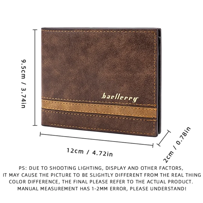 BAELLERRY D3035 Portefeuille voor heren met meerdere kaartslots, RFID-blokkering, PU-leer, portemonnee met muntvak - Bruin