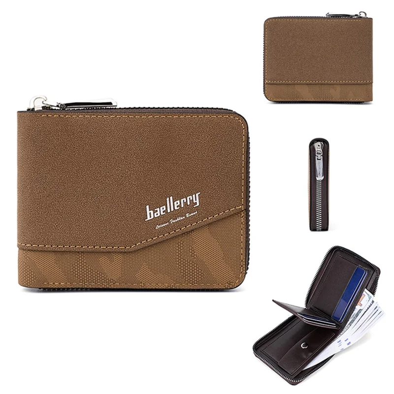 BAELLERRY D5106 Men's Retro RFID Blocking Wallet Card Holder Coin Purse Bag Zipper PU Leather Billfold - Light Brown