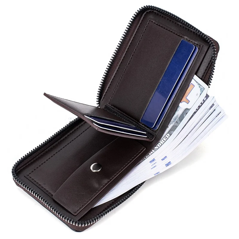 BAELLERRY D5106 Men's Retro RFID Blocking Wallet Card Holder Coin Purse Bag Zipper PU Leather Billfold - Light Brown