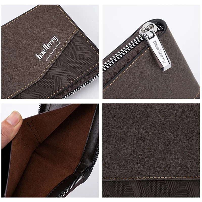 BAELLERRY D5106 Men's Retro RFID Blocking Wallet Card Holder Coin Purse Bag Zipper PU Leather Billfold - Light Brown