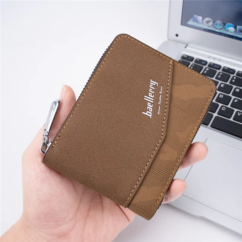BAELLERRY D5106 Men's Retro RFID Blocking Wallet Card Holder Coin Purse Bag Zipper PU Leather Billfold - Light Brown