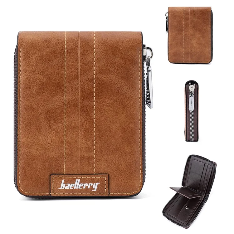 BAELLERRY D5105 Men's RFID Blocking Wallet Zipper PU Leather Card Holder Coin Purse Bag Billfold - Light Brown