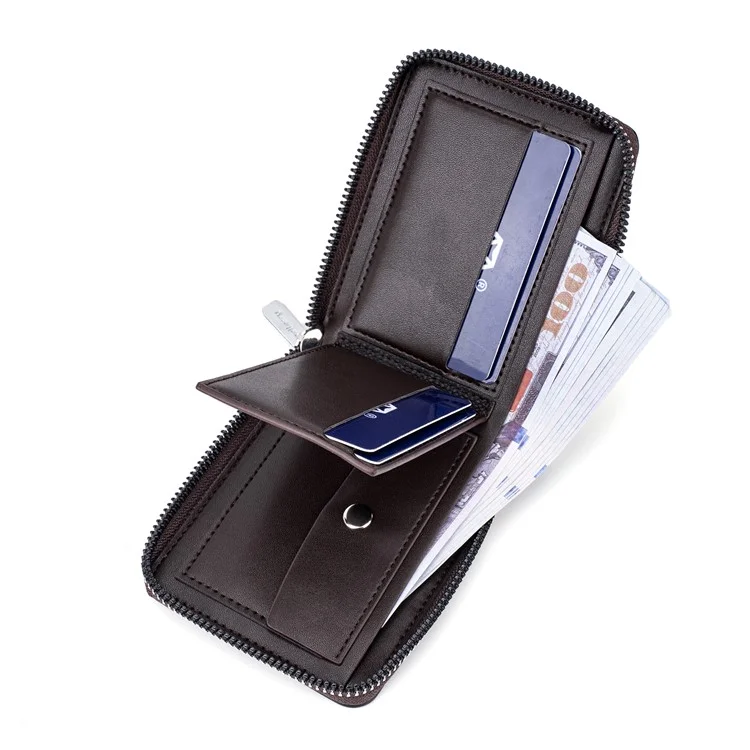 BAELLERRY D5105 Men's RFID Blocking Wallet Zipper PU Leather Card Holder Coin Purse Bag Billfold - Light Brown