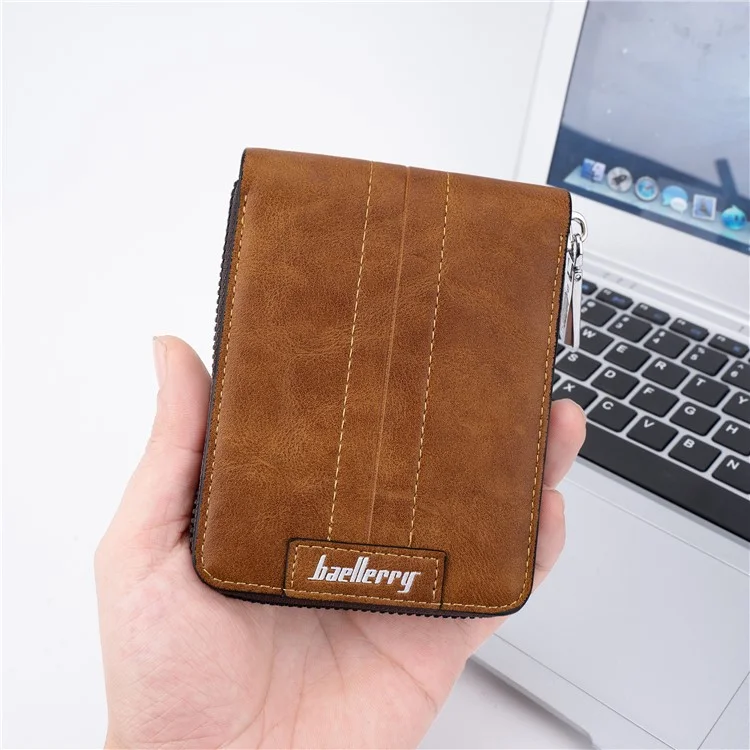 BAELLERRY D5105 Men's RFID Blocking Wallet Zipper PU Leather Card Holder Coin Purse Bag Billfold - Light Brown