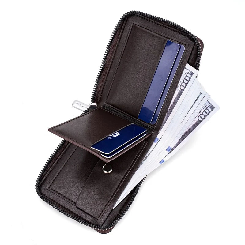 BAELLERRY D5102 PU Leather Card Holder Billfold Men's Retro RFID Blocking Zipper Wallet - Light Brown