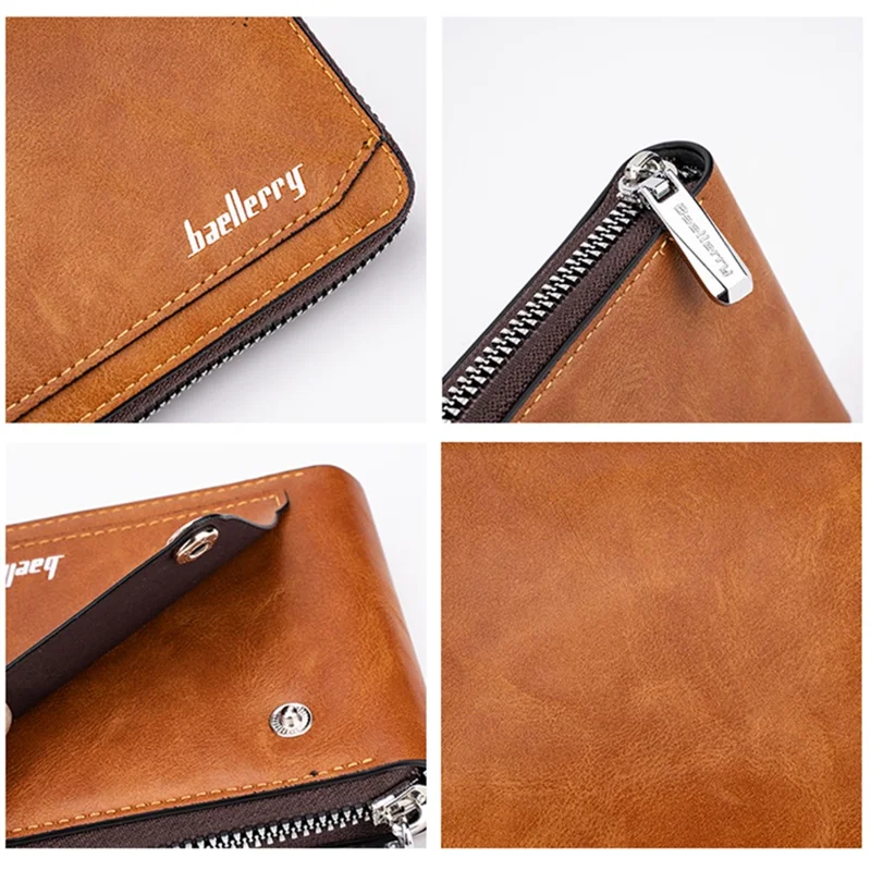 BAELLERRY D5102 PU Leather Card Holder Billfold Men's Retro RFID Blocking Zipper Wallet - Light Brown