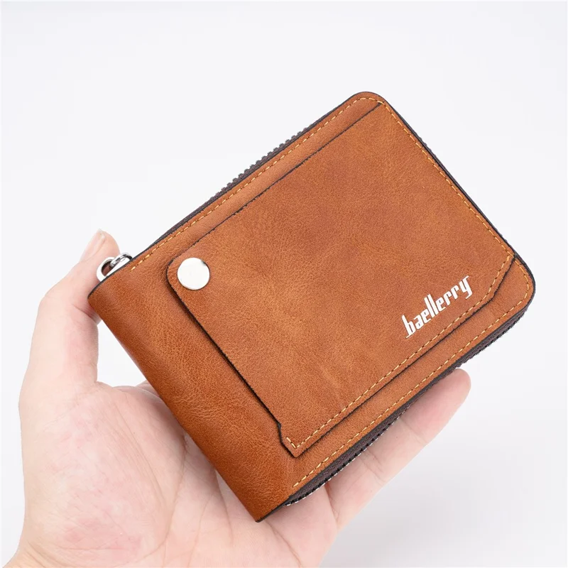 BAELLERRY D5102 PU Leather Card Holder Billfold Men's Retro RFID Blocking Zipper Wallet - Light Brown