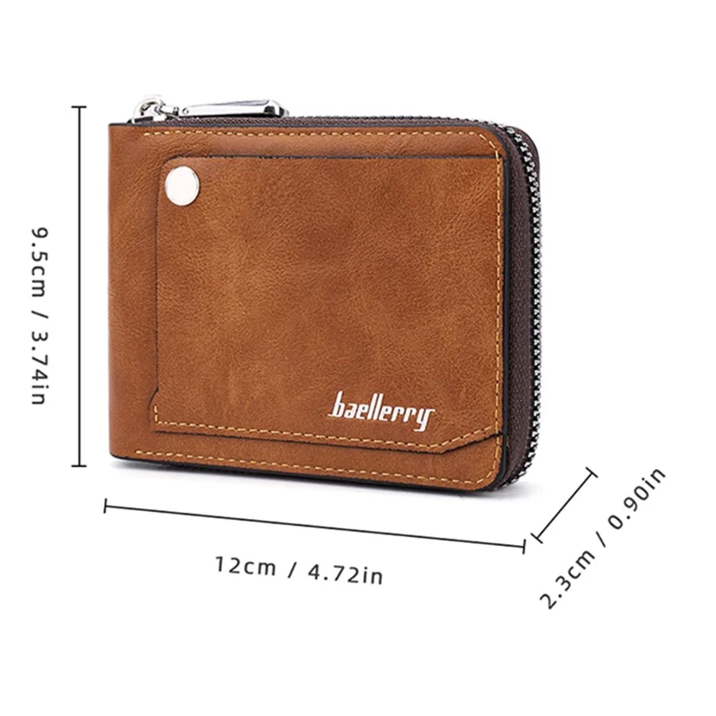 BAELLERRY D5102 PU Leather Card Holder Billfold Men's Retro RFID Blocking Zipper Wallet - Light Brown