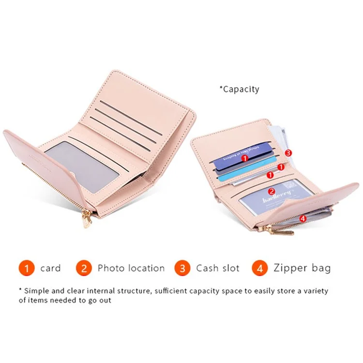 BAELLERRY N2404 Teen Girls Wallet PU Leather Card Storage Holder Pouch for Women - Pink