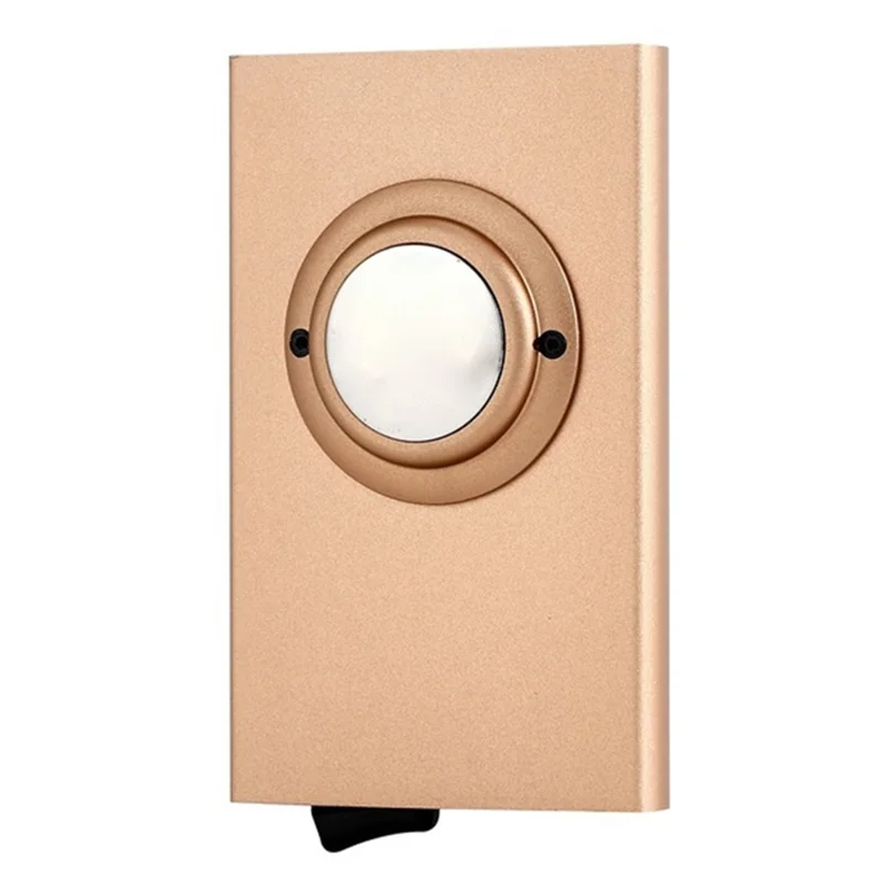 RFID Blocking Card Case Aluminum Alloy Automatic Pop-Up Credit Card Holder Smart Tracker Bag for AirTag  - Gold