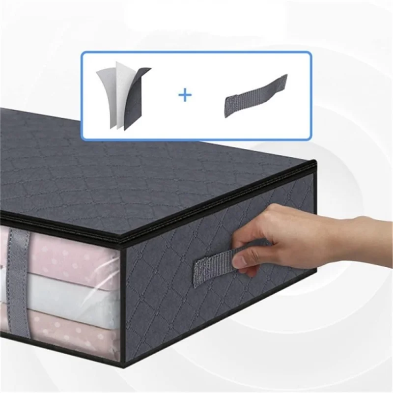 4 Handle Design Non-woven Fabric Foldable Clothing Storage Bag Blanket Clothes Toys Storage Bag - Grey