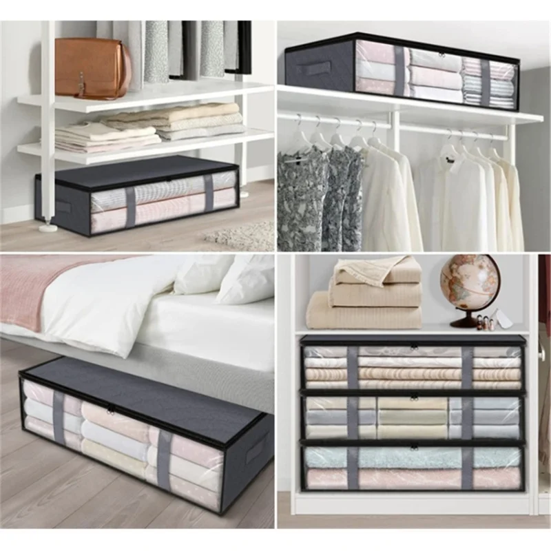 4 Handle Design Non-woven Fabric Foldable Clothing Storage Bag Blanket Clothes Toys Storage Bag - Grey