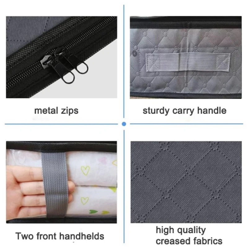 4 Handle Design Non-woven Fabric Foldable Clothing Storage Bag Blanket Clothes Toys Storage Bag - Grey