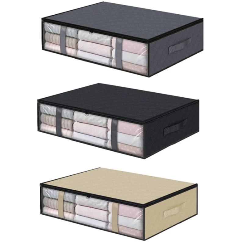 4 Handle Design Non-woven Fabric Foldable Clothing Storage Bag Blanket Clothes Toys Storage Bag - Grey