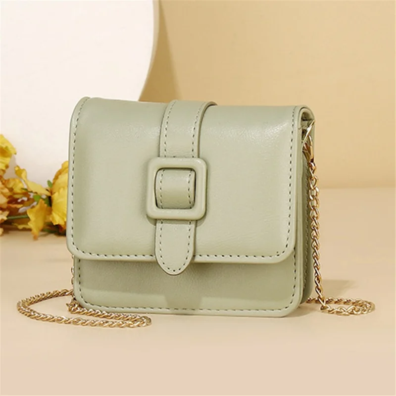 Metal Chain Shoulder Strap PU Leather Women Single Shoulder Crossbody Bag - Light Green