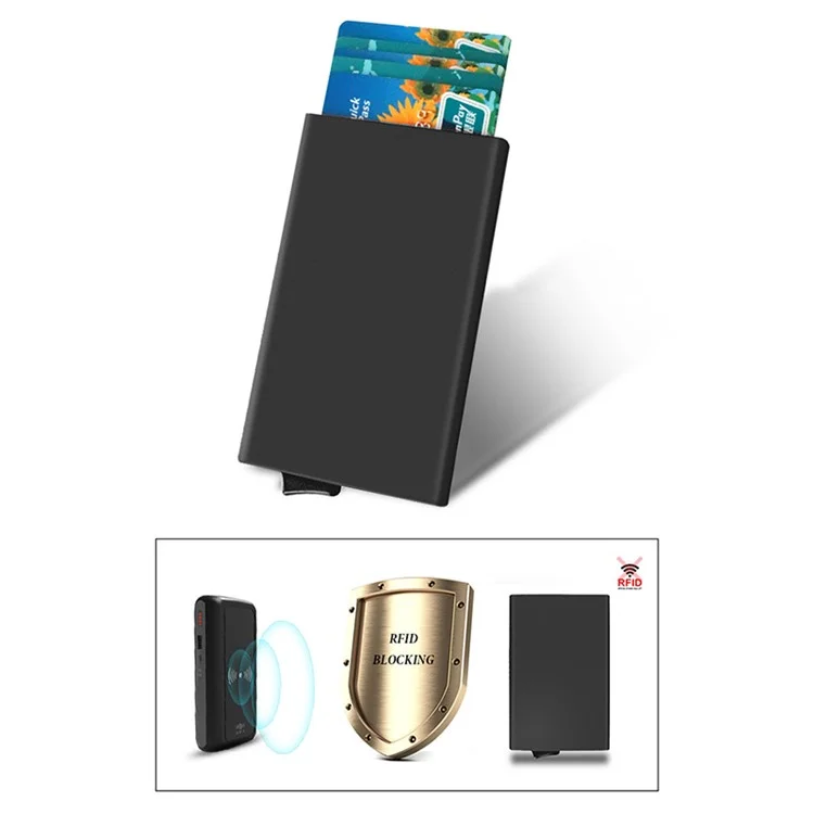 TDL006 Custodia per carta pop-up facile RFID Blocking ID Card Case Lega di alluminio Portacarte di credito - Nero