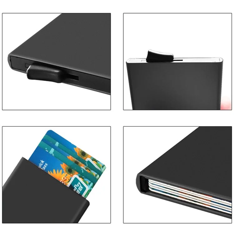 TDL006 Custodia per carta pop-up facile RFID Blocking ID Card Case Lega di alluminio Portacarte di credito - Nero