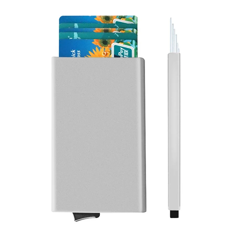 TDL006 Easy Pop-Up Card Bag RFID Blocking ID Card Case Aluminum Alloy Credit Card Holder - Silver