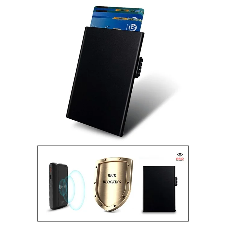 TDL003 RFID Blocking ID Card Case Aluminum Alloy Credit Card Holder Easy Pop-Up Card Bag - Schwarz