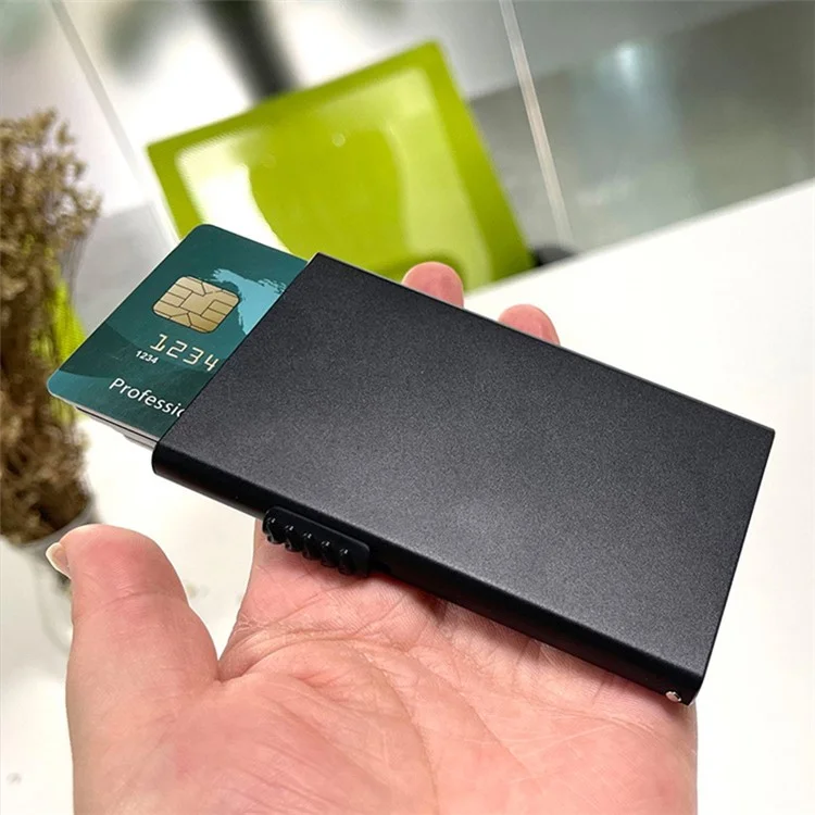 TDL003 RFID Blocking ID Card Case Aluminum Alloy Credit Card Holder Easy Pop-Up Card Bag - Schwarz
