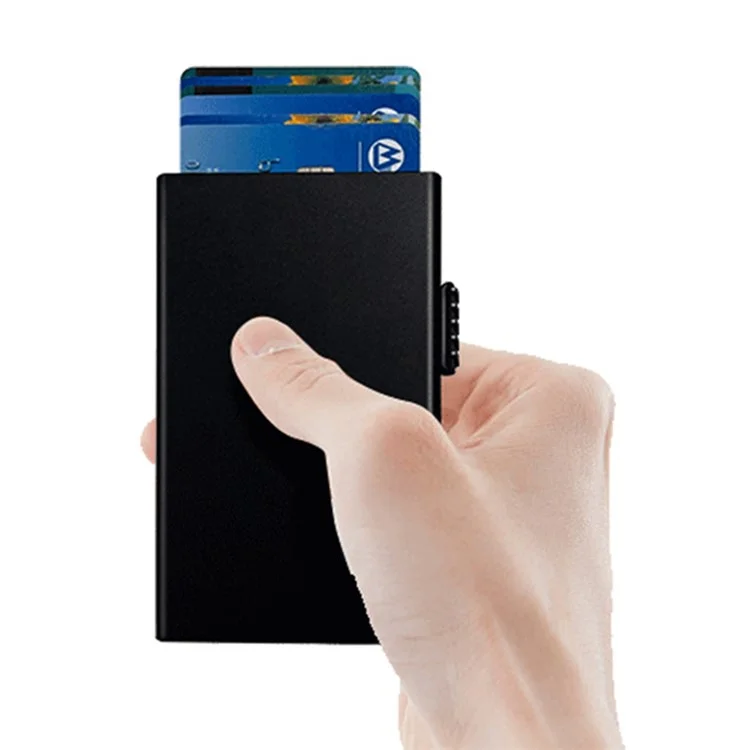 TDL003 RFID Blocking ID Card Case Aluminum Alloy Credit Card Holder Easy Pop-Up Card Bag - Schwarz