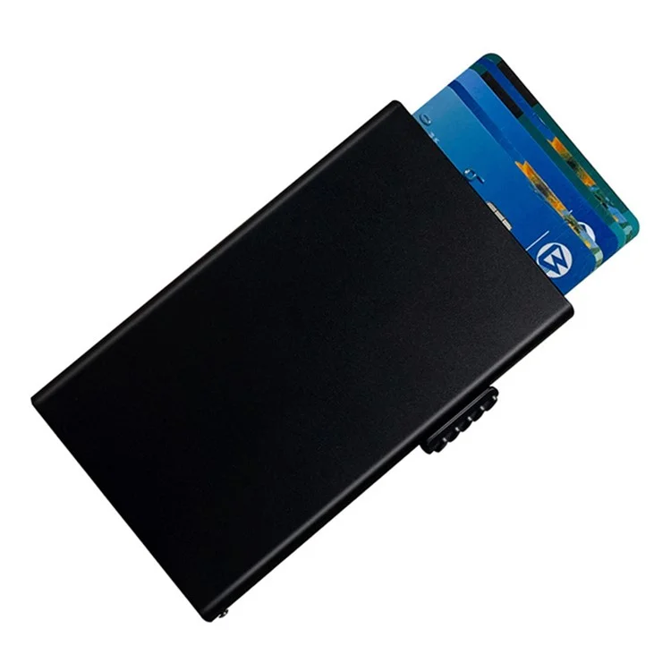 TDL003 RFID Blocking ID Card Case Aluminum Alloy Credit Card Holder Easy Pop-Up Card Bag - Schwarz