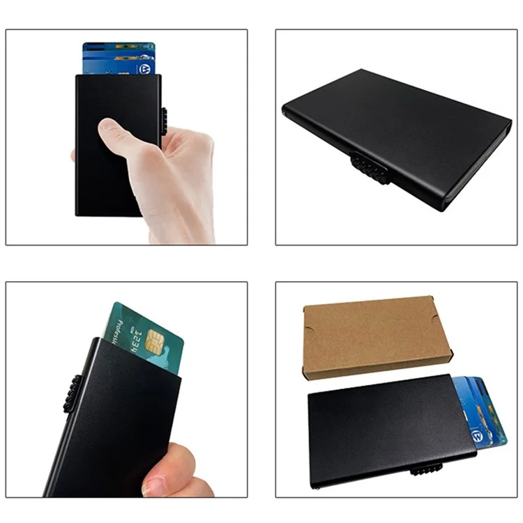 TDL003 RFID Blocking ID Card Case Aluminum Alloy Credit Card Holder Easy Pop-Up Card Bag - Schwarz