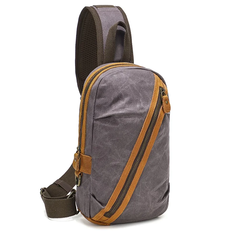 Retro Waxed Canvas+Cowhide Chest Bag Waterproof Men Single Shoulder Crossbody Bag - Grey